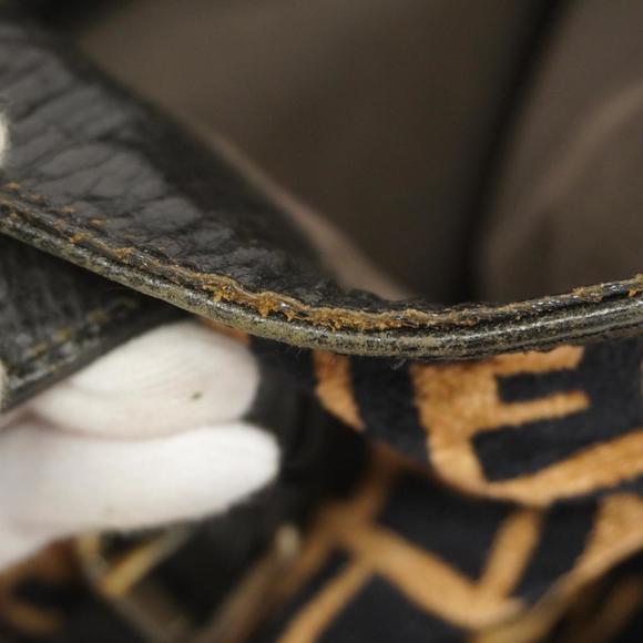 Fendi Tote Bag Zucca Leather Pile Brown Black Women's - Picture 12 of 13